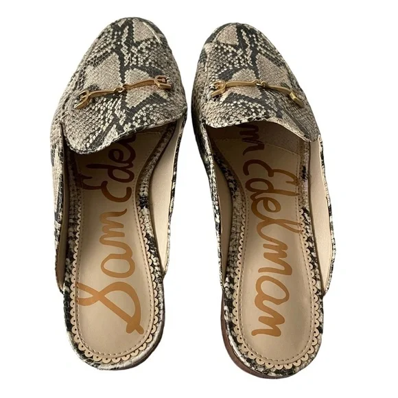 ❌SOLD ❌Sam Edelman Leather Snakeskin Flat Mules Women's size 9 - Picture 4 of 9